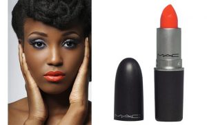 Dark Skinned Woman Wears MAC Morange Amplified Creme